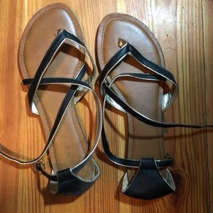 Black and gold sandals